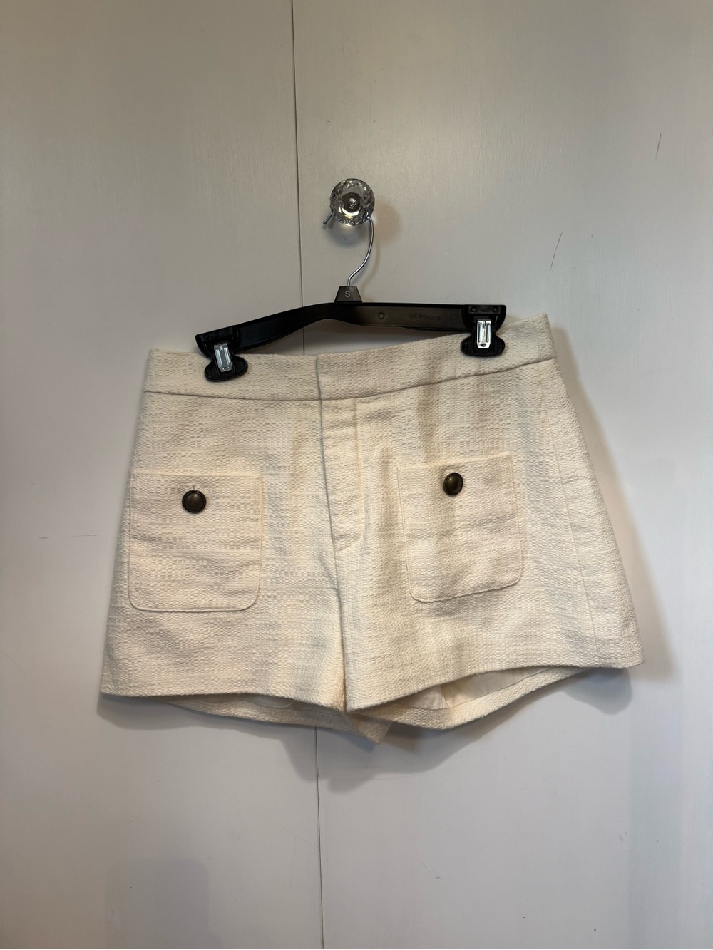 Frame Denim Cream Textured High-Waist Pocket Shorts